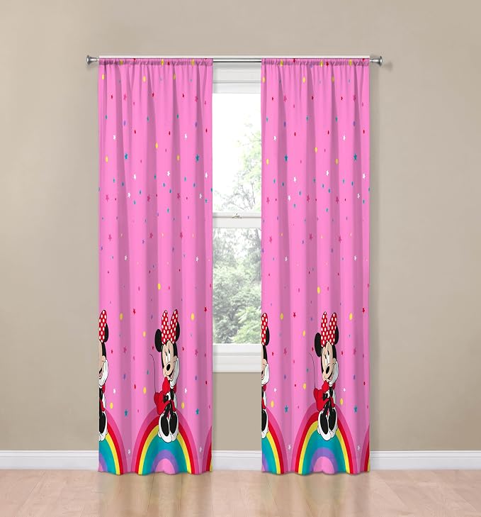 Sunny Side Up Window Curtains for Kids Bedroom 4-Piece Drape Set with 2 Tiebacks, Pink - Minnie Mouse, 42" W x 84" L (Pack of 2)