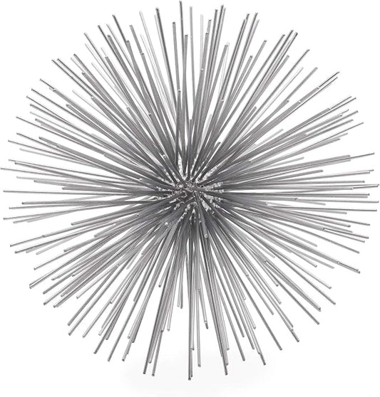 Torre & Tagus 7” Spike Silver Sphere Decor (Steel Metal Ball Decor) Handmade Starburst Table Decoration, Geometric Decorative Objects for Shelves, Mid-Century Modern Sputnik Home Table Accent