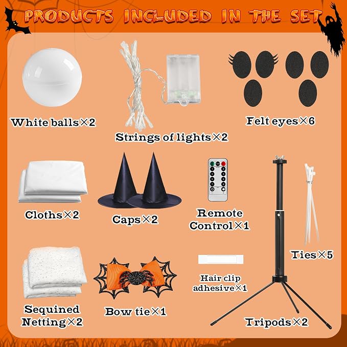 AYGXU 2pcs Halloween Decorations Indoor,Ghost Decor with String Lights Remote Control,Halloween Party Decorations,Spooky Ghost Light for Home Table Room Kitchen Office