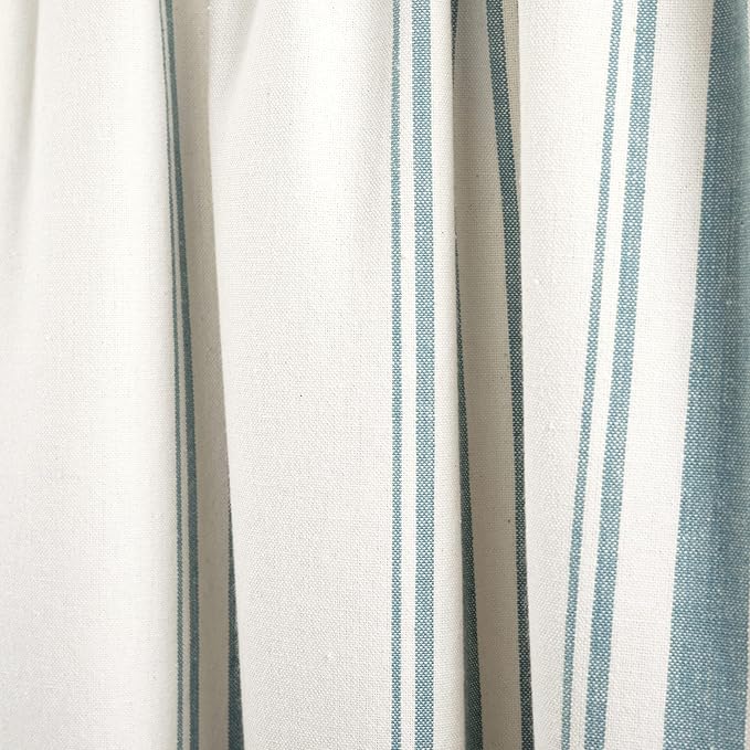 Lush Decor Farmhouse Stripe Yarn Dyed Recycled Cotton Window Curtain Valance, 18" L x 52" W, Blue - Classic Modern Rustic Charm - Eco Friendly Cotton Fabric