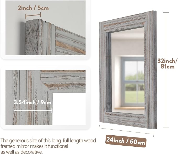 YOSHOOT Hand-Made Wooden Spliced Wall Mirror for Bathroom, Rustic Farmhouse Vanity Mirror, Décor Wall Art, Solid Wood Frame, Vertical or Horizontal Hanging