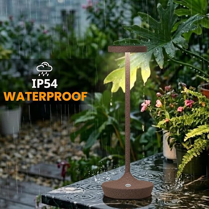 Rechargeable Cordless Table Lamp, 6000mAh Battery Powered LED Desk Lamp, Portable Metal Touch Lamp with 3-Level Dimming, Waterproof Outdoor Light for Patio, Restaurant, Dining (2 Rust)