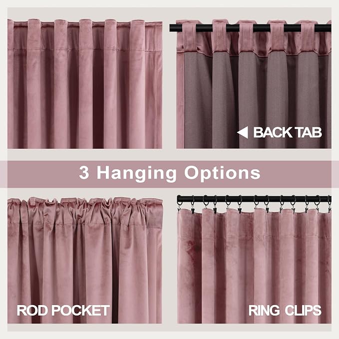 Pink Velvet Curtains 108 Inches Long 2 Panels for Living Room Vintage Retro Elegant Home Decor Light Blocking Maroon Cinnamon Dusty Rose Drape for Kids Bedroom Girls Teen Toddler High Ceiling to Floor