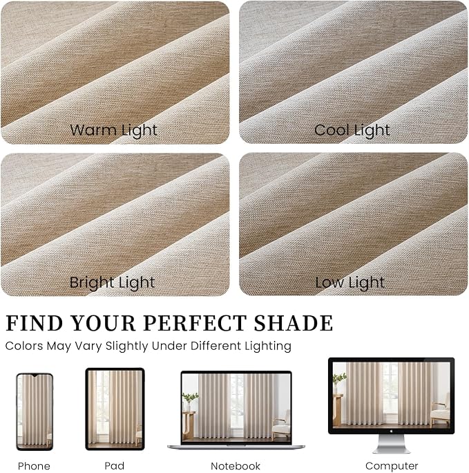 Natural Linen Pinch Pleated Curtains 96 Inches Long 2 Panels for Living Room Bedroom Memory Training Shaped Semi Sheer Beige Oatmeal Pleat Drapes with Hooks Rings Light Filtering Window Curtain