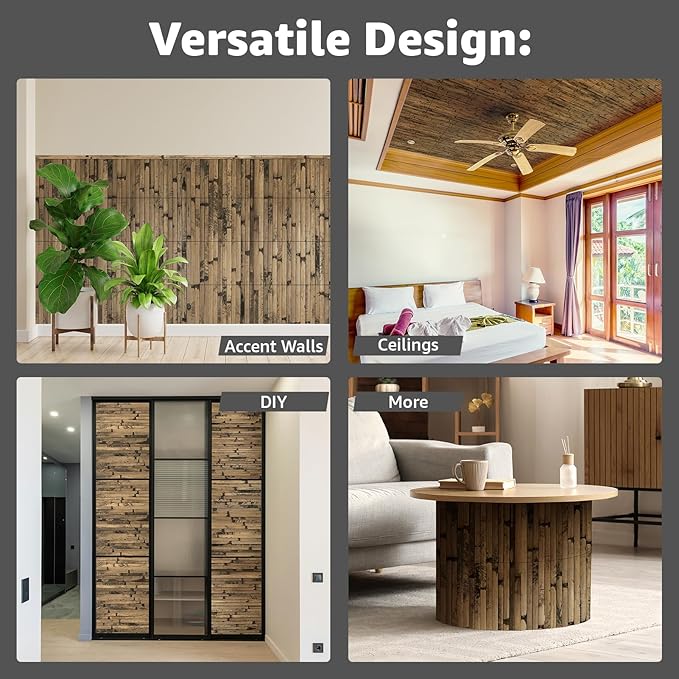 Art3d Natural Bamboo Wall Panel for Interior Decor, Renewable Pole Wrap Wainscoting Paneling for Wall Ceiling Furniture Cabinet Office, 12 x 96 Inch, 2-Pack - Dark Burned