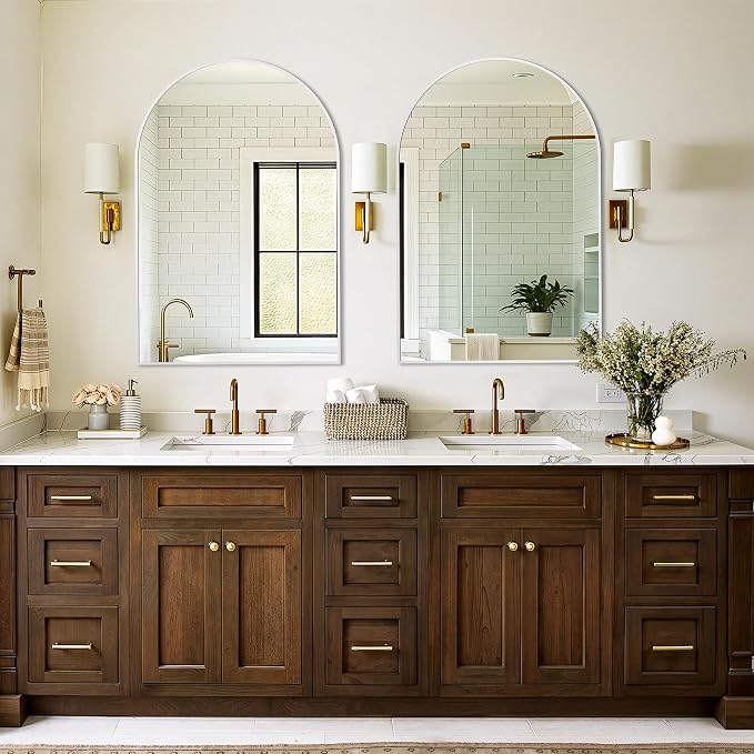 Bathroom Vanity Mirror for Wall, 36”x24” Arched Bathroom Mirror for Over Sink, Arched Metal Frame for Bedroom, Living Room, Entryway, Hanging or Leaning, Silver