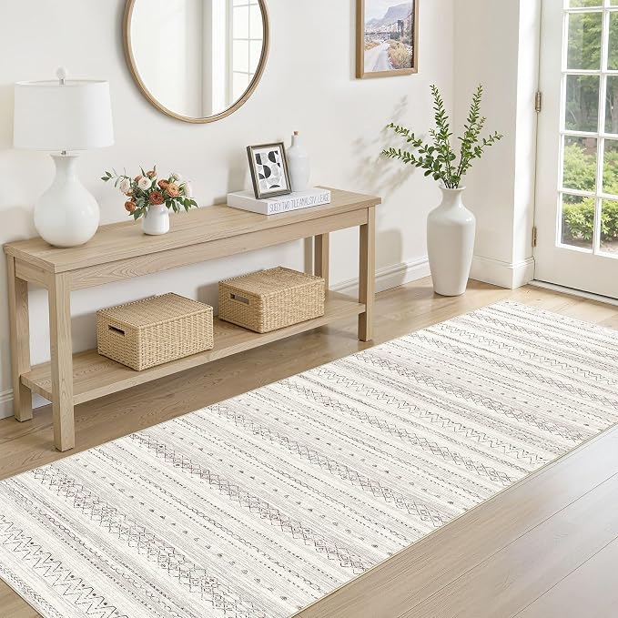 cotiled Hallway 2.6x10 Runner Rugs: Washable Boho Rugs with Non Slip Backing Large Soft Indoor Stain Resistant Carpet for Living Room Bedroom Farmhouse Dining Room Lightweight Home Decor Brown