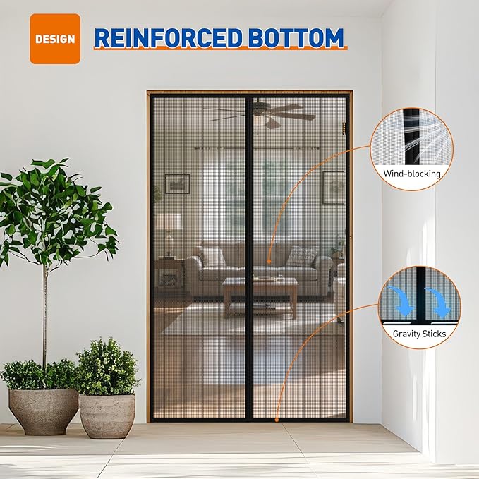 MAGZO Magnetic Screen Door with Full Strip Magnets, Fit Door Size 32 x 80 Inch, Screen Size 34" x 81" Magnets Net with Full Frame Hook & Loop for Patio Entrance, Black
