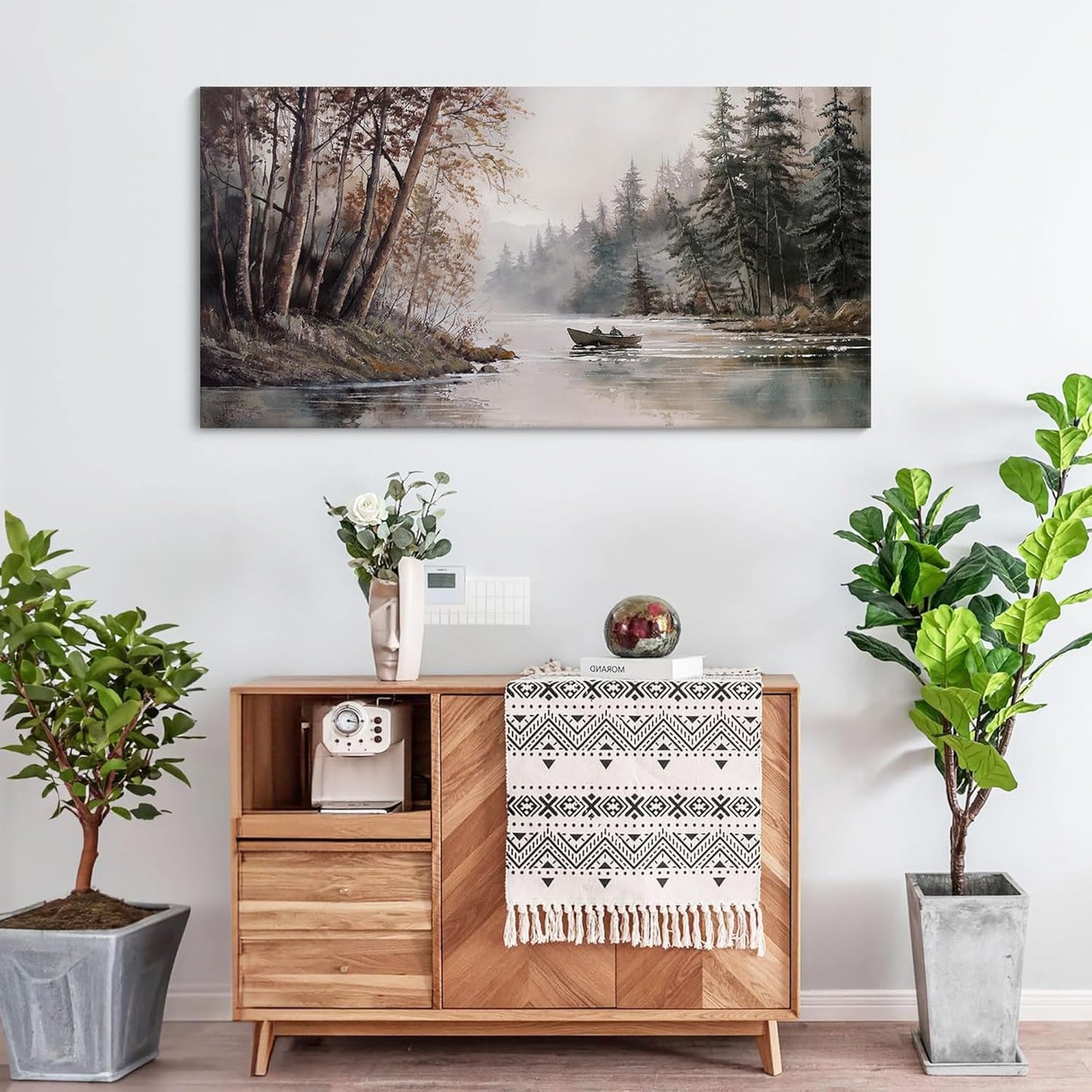 HGUAOA Mountain Canvas Wall Art Rustic Lake Landscape - Nature & Forest Scenery Paintings Pictures for Living Room & Bedroom Wall Decor Vintage Artwork for Walls