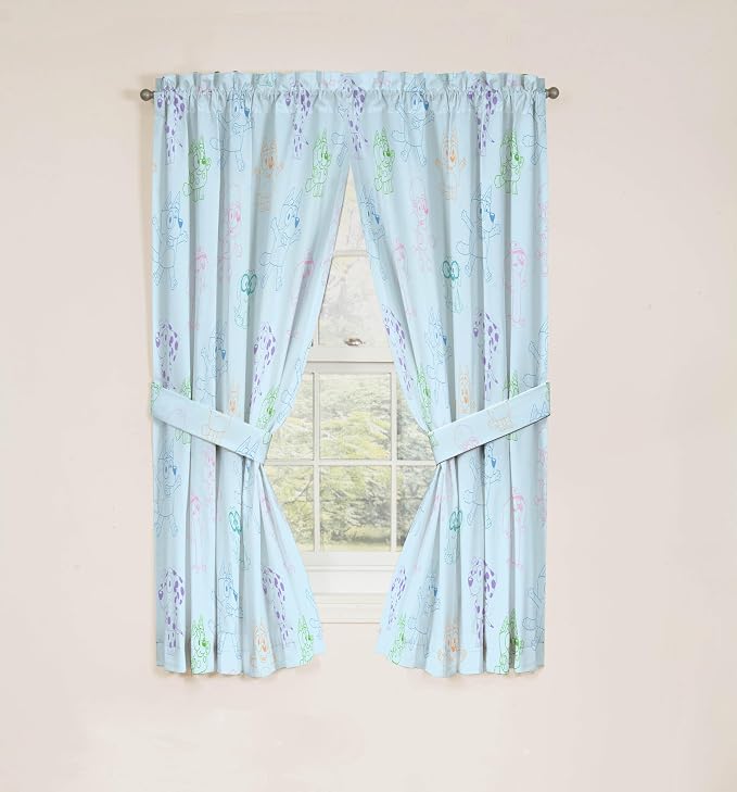 Jay Franco Window Curtains for Kids Bedroom 4-Piece Drape Set with 2 Tiebacks, Blue - Bluey, 42" W x 63" L (Pack of 2)