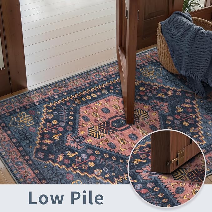 Ciicool 3x5 Area Rug, Washable Boho Rugs for Bedroom Non-Slip Indoor Low-Pile Mat Floor Oriental Carpet Vintage Rug for Kitchen Bedroom Living Room Office Dinning Foyer Decor