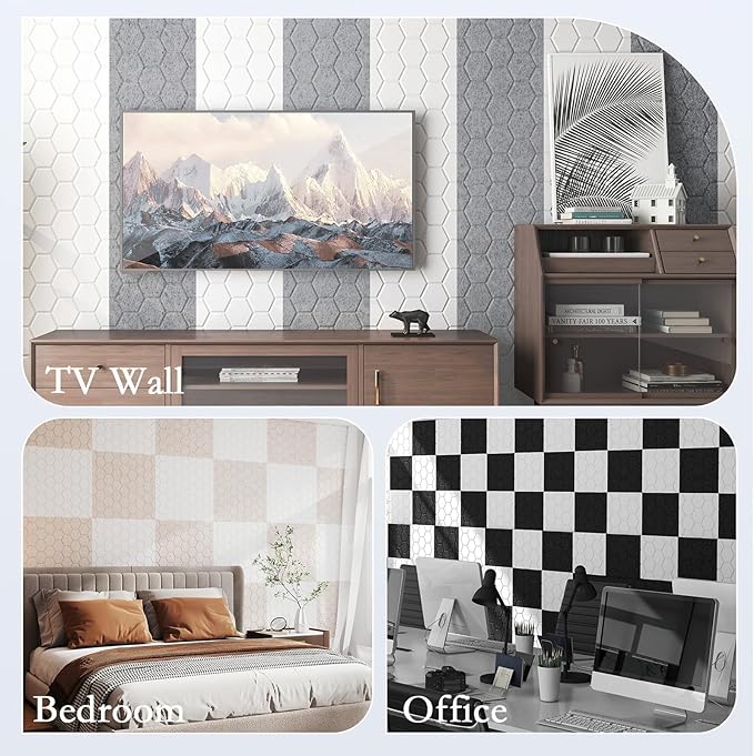 12Pack Acoustic Wall Panels, Honeycomb Self-Adhesive Sound Proof Foam Panels for Walls, High Density Decorative Hexagon Sound Absorbing Wall Tiles for Recording Studios, Home, 12"×12"×0.4", White