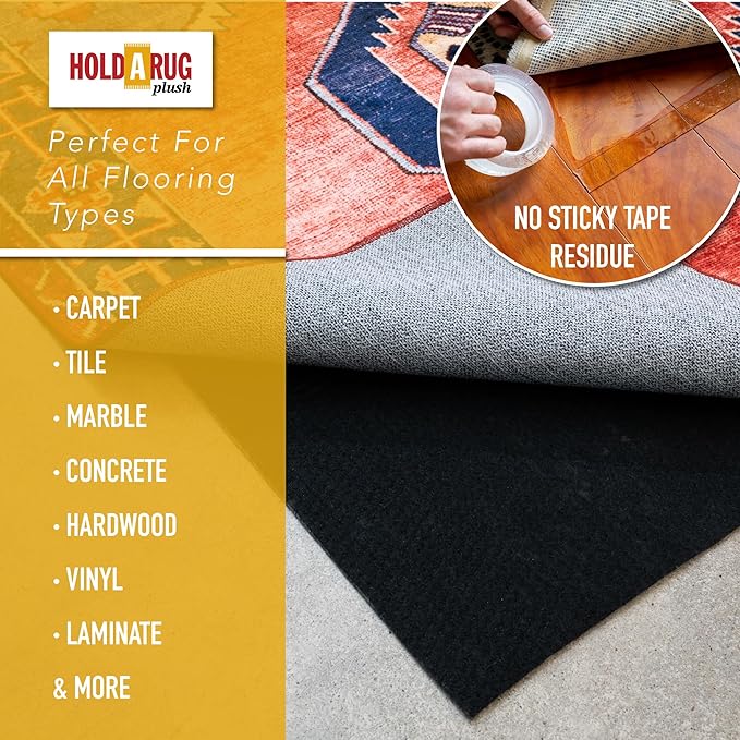 Hold-a-Rug Plush 2'6 x 14' Nonskid, Nonslip Rug Pad, Reversible Gripper, ¼ Thick, Safe for All Floors and Carpet, Keep Area Rugs Secure