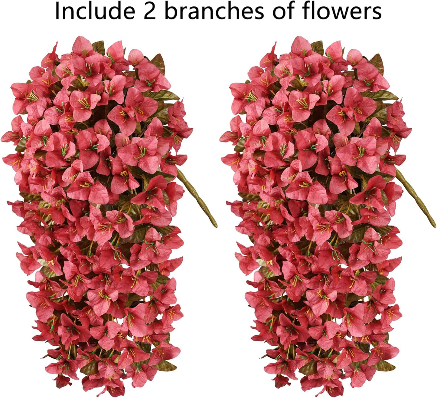 Bougainvillea Artificial Flowers Plants for Outdoors Outside Fall Autumn Decoration, 2 pcs Faux Silk Long Trailing Vines UV Resistant Look Real Red Fake Flowers for Front Door Porch Planter Urn Patio