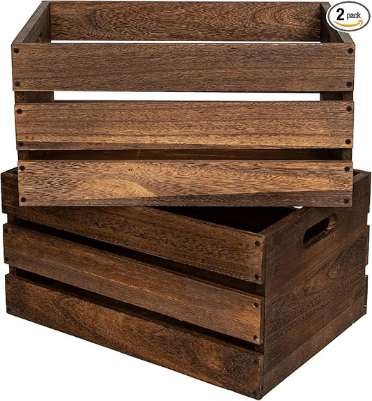20" L Oversize Wooden Crates For Storage, Wood Milk Crates Of Farmhouse Vintage Brown ,Vinyl Record Storage Crates,Extra Large Size Rustic Decration Wood Storage Crates (Vintage Brown)