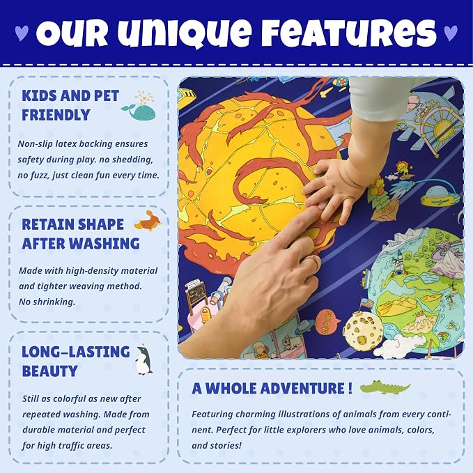 Outer Space Adventure 5x7 Kids Rug – Vibrant Galaxy Scene with Planets, Astronauts, Spaceships & Fun Details – Perfect Playroom or Bedroom Carpet for Learning & Imagination