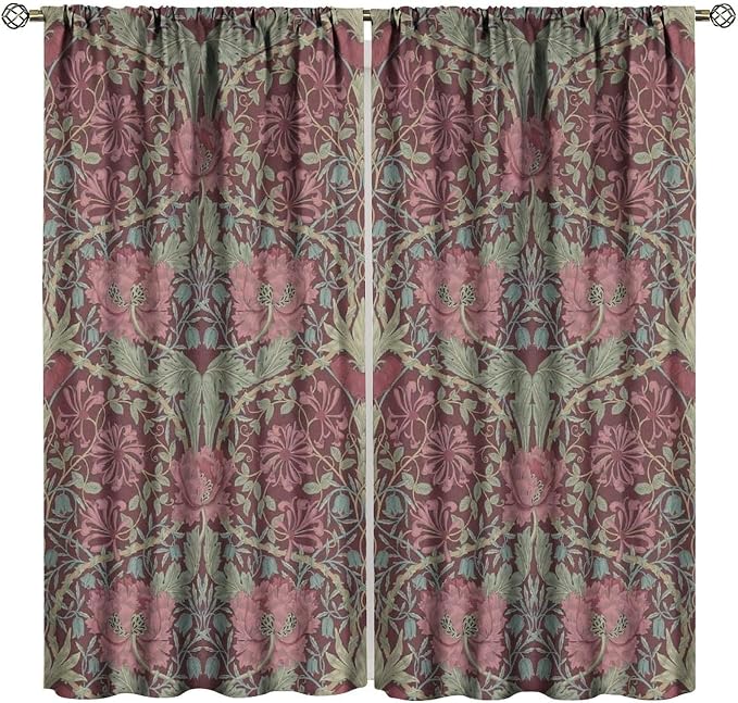 William Morris Art Vintage Flower Curtains, Rustic Retro Plant Nature Floral Print Blackout Window Treatments Drapes, for Living Room Bedroom Kitchen 21(W)*54(L) 2 Panels