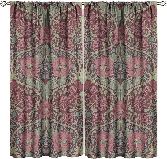 William Morris Art Vintage Flower Curtains, Rustic Retro Plant Nature Floral Print Blackout Window Treatments Drapes, for Living Room Bedroom Kitchen 42(W)*84(L) 2 Panels