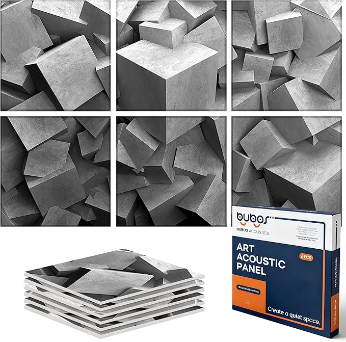 BUBOS 6 Pack Acoustic Wall Panels - High-Density Polyester Sound Absorbing Panels, Decorative Print Treatment for Recording Studio & Home Office, Peel and Stick, 23.6" x 23.6"