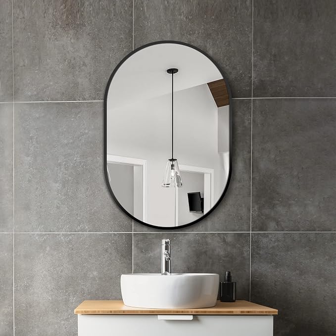 Bathroom Mirror for Wall,30''x20'',Black Oval Mirror for Bedroom Entryway Bathroom, Metal Framed Vanity Mirror(30''x20'',Black)