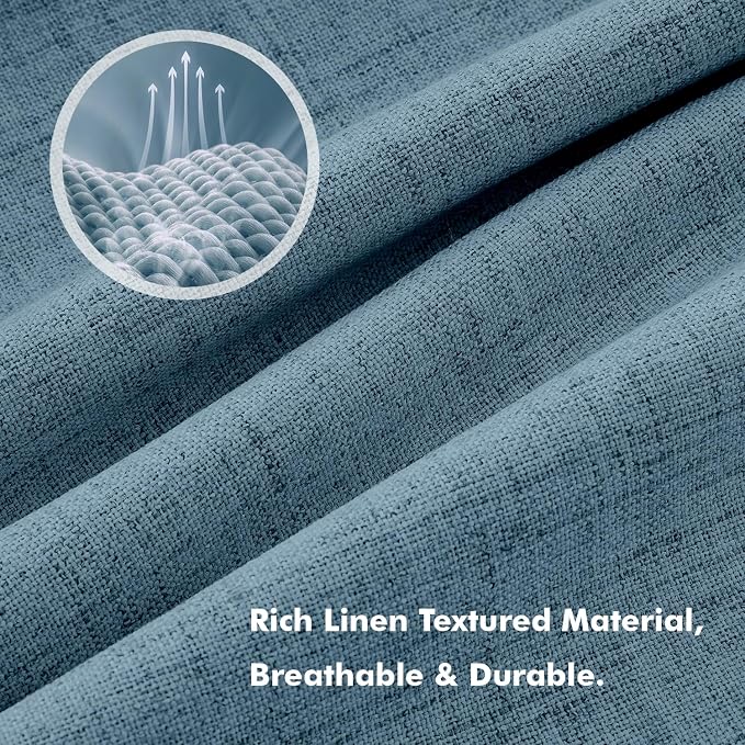 MIULEE 100% Blackout Linen Curtains for Bedroom, Stone Blue Solid Luxury Decor Thermal Insulation Room Darkening Drapes for Living Room Back Tab Rod Pocket 42 x 72 Inches, 2 Panels
