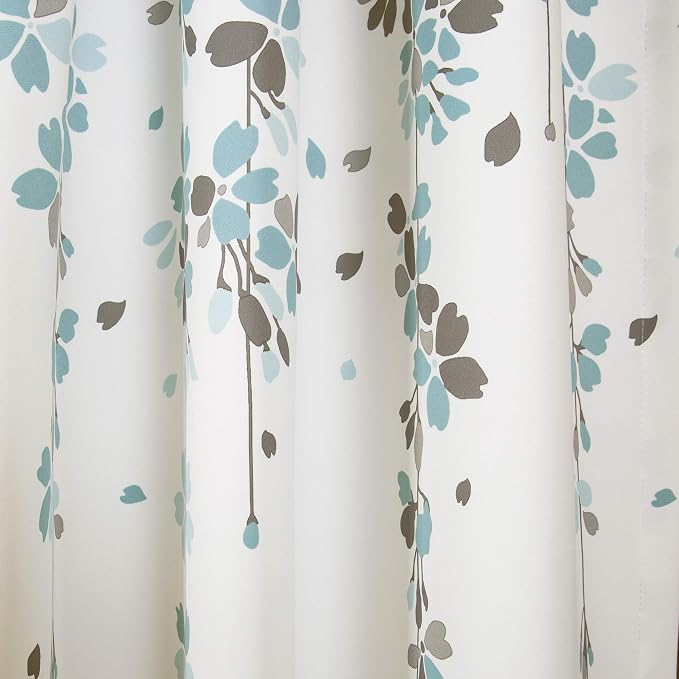 Lush Decor Weeping Flower Light Filtering Window Curtain Panels, Pair, 52"W x 84"L + 2" Header, Blue & Gray - Charming Modern Floral Curtains for Living Room, Dining Room, & Bedroom