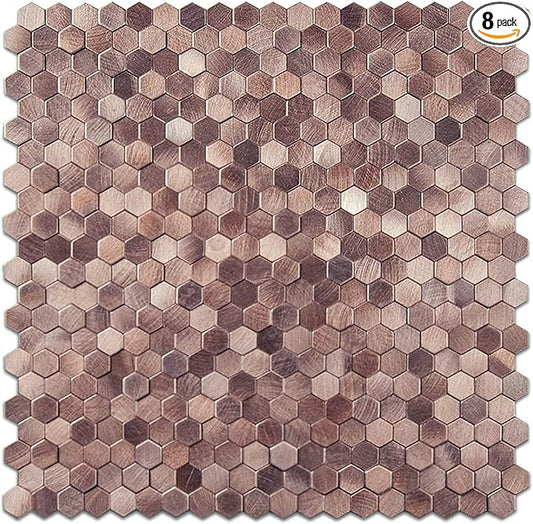 KASARO Peel and Stick Backsplash Tiles, 12" x 12" 3D Pink Hexagon Metal Mosaic Wall Panel, Self-Adhesive Waterproof Kitchen Backsplash for Bathroom, Fireplace, Living Room Decor, 8 Pack