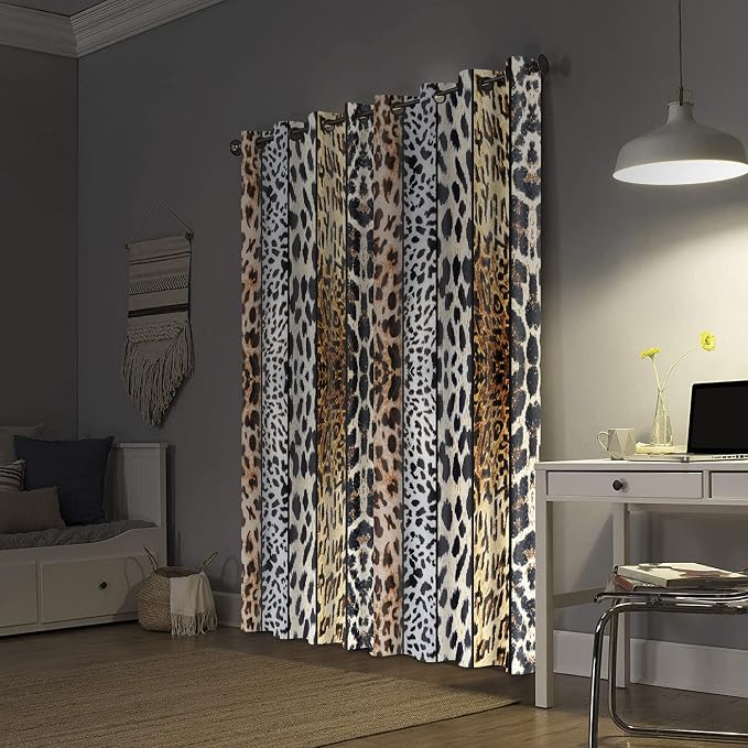 Wild Animals Print Window Drapes, Fierce Beast Skin Room Darkening Thermal Insulated Blackout Grommets Curtains, for Living, Dining, Bedroom, 52"x 84", 2 Panels, CLLSSP1042