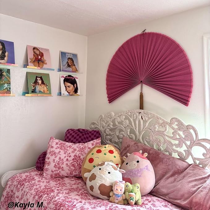 ChumDecor Fan Wall Decor,Large Bamboo Fan Wall Art for Boho Hanging Headboard,Decorative Folding Fan for Over Bed Decorations, (Pink, 48inch)