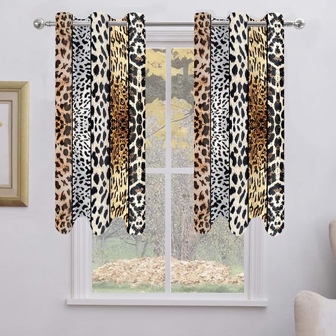 Wild Animal Print Curtain, Room Darkening Thermal Insulated Blackout Leopard Boa Window Drapes with Grommets for Living, Dining, Bedroom, 52"x 72", Set of 2 Panels