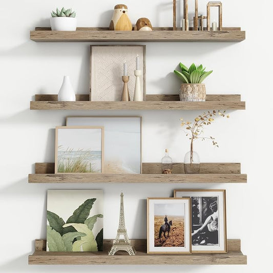 FLYJOE Floating Picture Ledge Shelves for Wall Set of 4, 24 Inch Wall Shelves with Lip Long Large Nursery Book Shelf for Toys Storage Kids Bookshelf Wall Mounted Living Room Bedroom Decor Frames