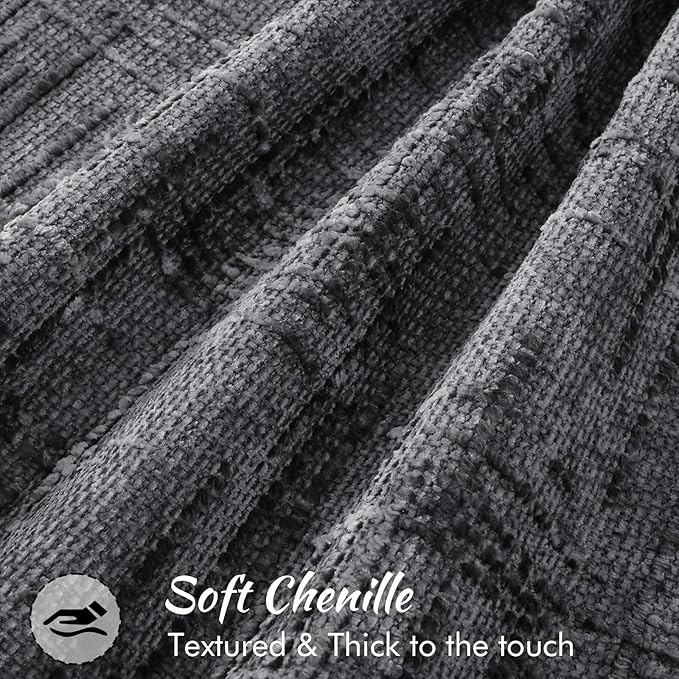 decorUhome Chenille Throw Pillow Covers 26x26 Set of 2, Thick Textured Slubby Neutral Decorative Pillow Covers with Elegant Design for Couch, Sofa, Living Room, Dark Grey