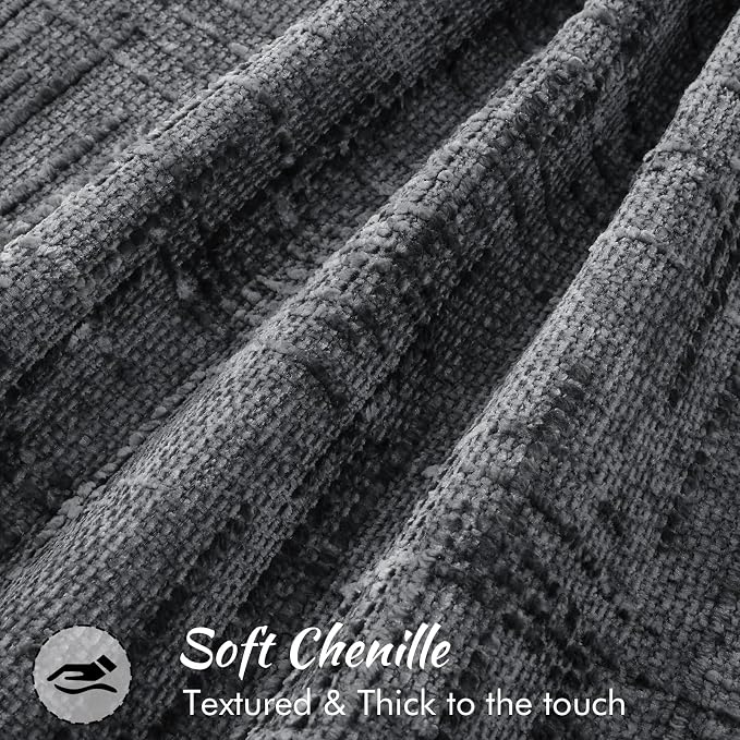 decorUhome Chenille Throw Pillow Covers 26x26 Set of 2, Soft Textured Slubby Modern Decorative Pillow Covers with Elegant Design for Couch, Sofa, Living Room, Dark Grey