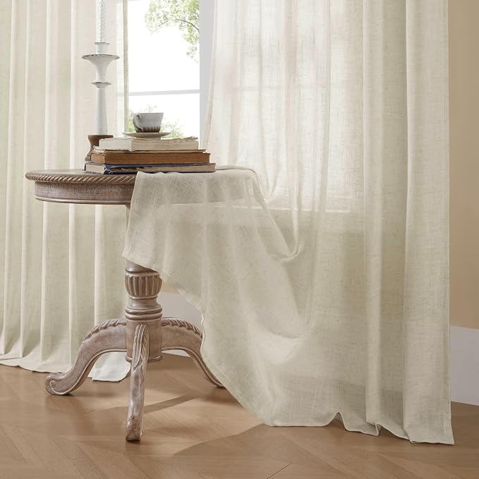 Joydeco Linen Curtains 84 Inch Length 2 Panel Sets,Light Filtering Curtains for Bedroom 52 Inch Wide Living Room Drapes with Back Tabs & Rod Pockets (W52 x L84 Inch, Beige)