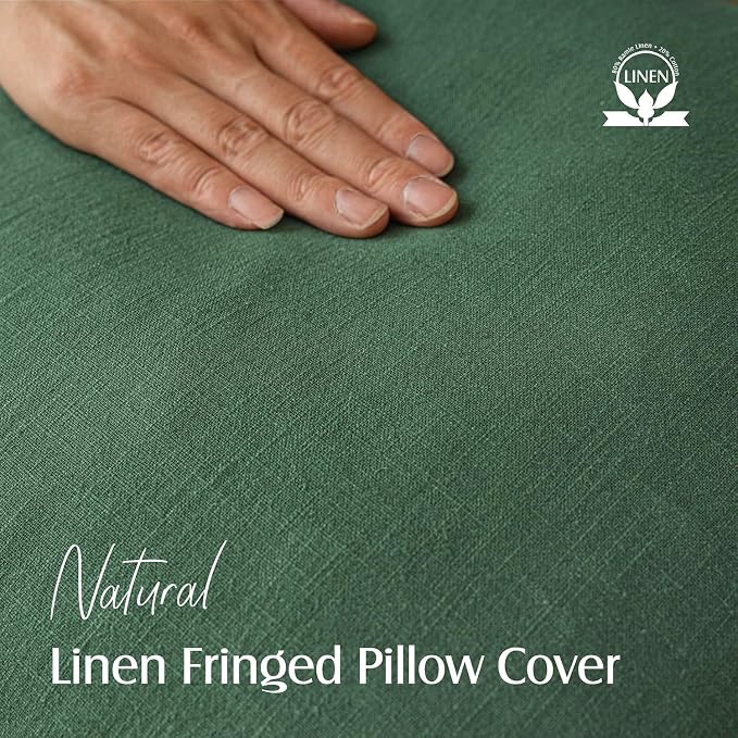 Foindtower Set of 2 Decorative Linen Fringe Lumbar Throw Pillow Covers Boho Farmhouse Cushion Cover with Tassels Soft Accent Pillowcase for Couch Sofa Bed Living Room Home Decor,12×20 Inch,Pine Green