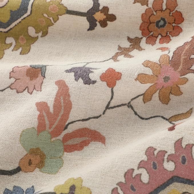 Boho Floral Blackout Curtains for Living Room, Beige Linen Textured Drapes with Colorful Bohemian Print 63 Inches Long 2 Panels Set Vintage Farmhouse Rustic Window Curtains Grommet Top