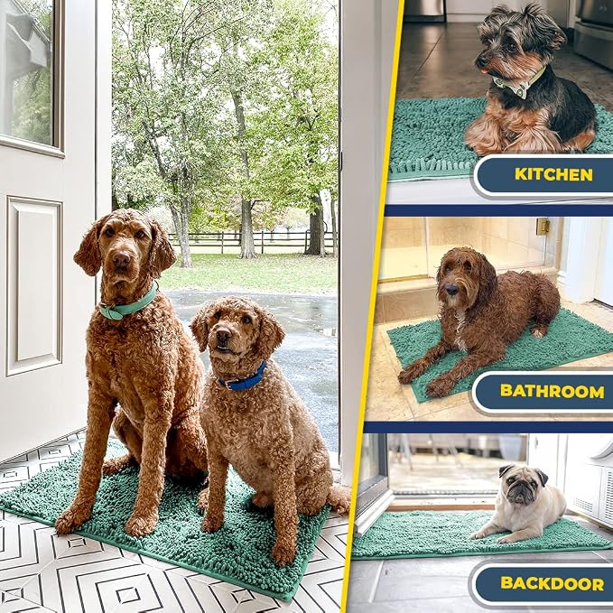 Muddy Mat® | Super Absorbent Door Mat Indoor, Microfiber Quick Dry Chenille Entryway Rug, Non-Slip Front Door Mat, Indoor Mats for Entryway, Machine Washable Pet Rug, Seafoam Green 59"x24"