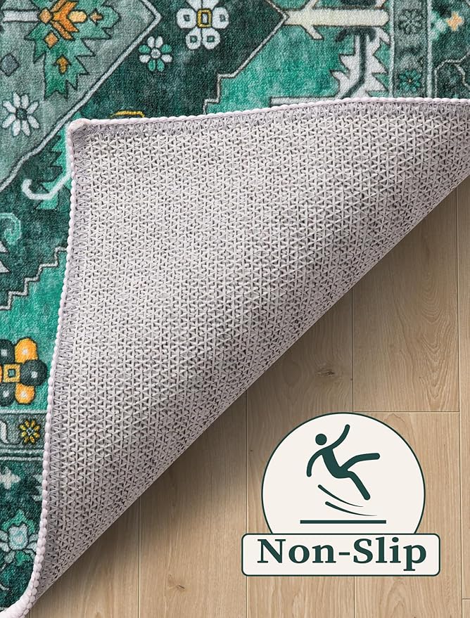 SERISSA Boho Washable Runner Rug, 2x5 Rug Runner Non-Slip Vintage Teal Hallway Kitchen Runner Rug Ultra Soft Print Distressed Tribal Floor Carpet Runner for Bedroom Bathroom Laundry Living Room