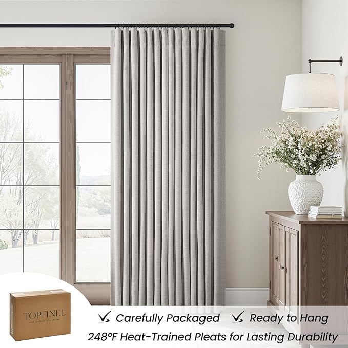 Topfinel Greige Back Tab Blackout Linen Curtains for Bedroom, Thermal Insulated Room Darkening Drapery 84 Inch Length 2 Panels Set, Grandmillennial Boho Sliding Glass Doors Drapes 52" W*84" L