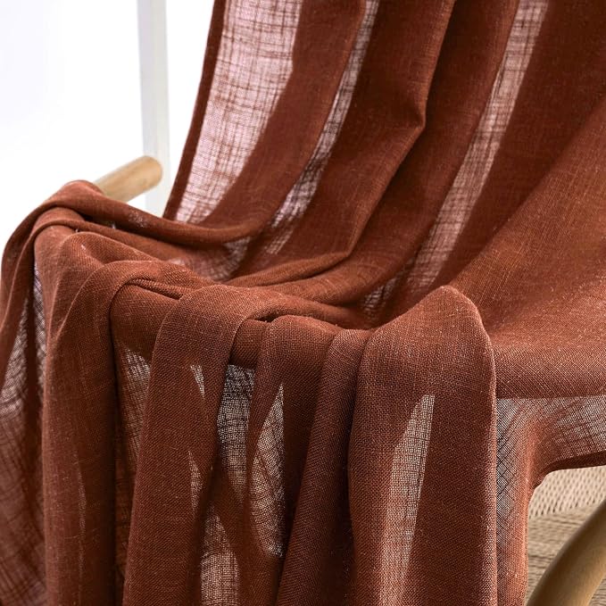 MIULEE Burnt Orange Linen Curtains 84 Inch Length 2 Panels for Bedroom Living Room, Soft Thick Linen Textured Window Drapes Semi Sheer Light Filtering Back Tab Rod Pocket Burlap Look Fall Decorations