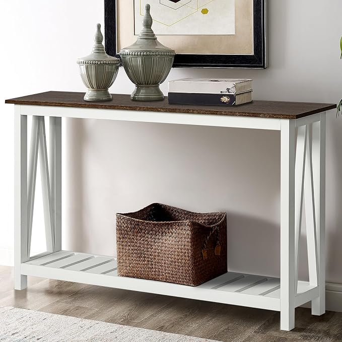ChooChoo Farmhouse Console Table, Rustic Vintage Narrow Sofa Table for Entryway, Living Room, Hallway, 47 White