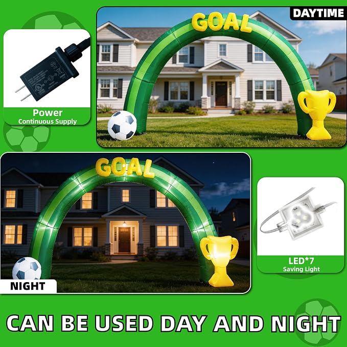 14FT Giant Soccer Inflatable Arch 2026 World Soccer Blow up Decorations with Trophy & Built-in 7 LED Lights for Soccer Field Club Team Community Competition Party ，Outdoor Yard Garden Lawn Decor