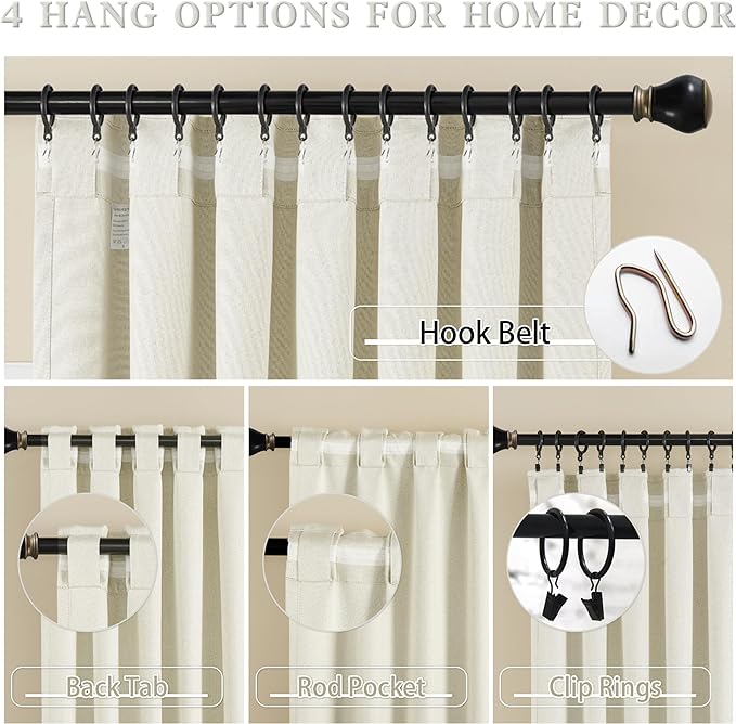 DUALIFE Room Darkening Curtains for Large Windows Modern Farmhouse Patio Sliding Door Curtains for Bedroom 2 Panels, Back Tab Hook Belt Pinch Pleated Blackout Drapes 84 Inch Wide by 96 Inch Long,Ivory