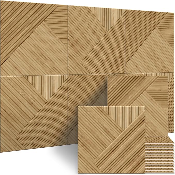 BUBOS 6 Pack Acoustic Wall Panels - High-Density Polyester Sound Absorbing Panels, Decorative Wood Print Treatment for Recording Studio & Home Office, Peel and Stick, 23.6" x 23.6"