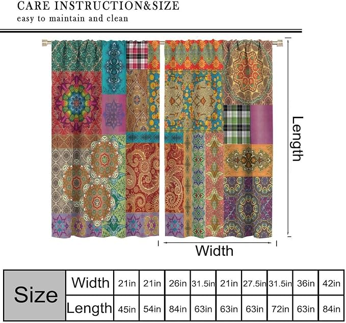 Patchwork Floral Boho Blackout Curtains Vintage Style Colorful Patchwork Design Pattern Art Print Window Drapes for Bedroom Living Room Kitchen Cafe （W31.5xL72 Inch） x2 Panels
