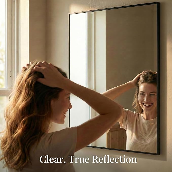 40"x30" Matte Black Framed Rectangle Bathroom Vanity Wall Mirror | Over-Sink Vanity Mirror, Slim Metal Frame, Entryway or Dresser Use, Vertical/Horizontal Mount, Tempered Glass