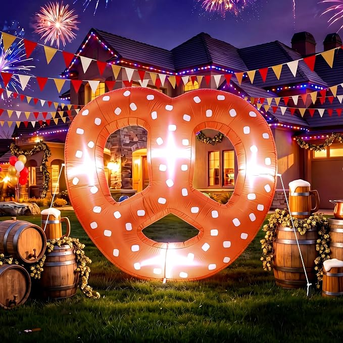 VIHOSE 5.5ft Giant Inflatable Pretzel–Oktoberfest Beer Festival Party Decoration, Oktoberfest Pretzel Blow up with Built in Lights LED for Beer Gardens Parties Holiday Prop