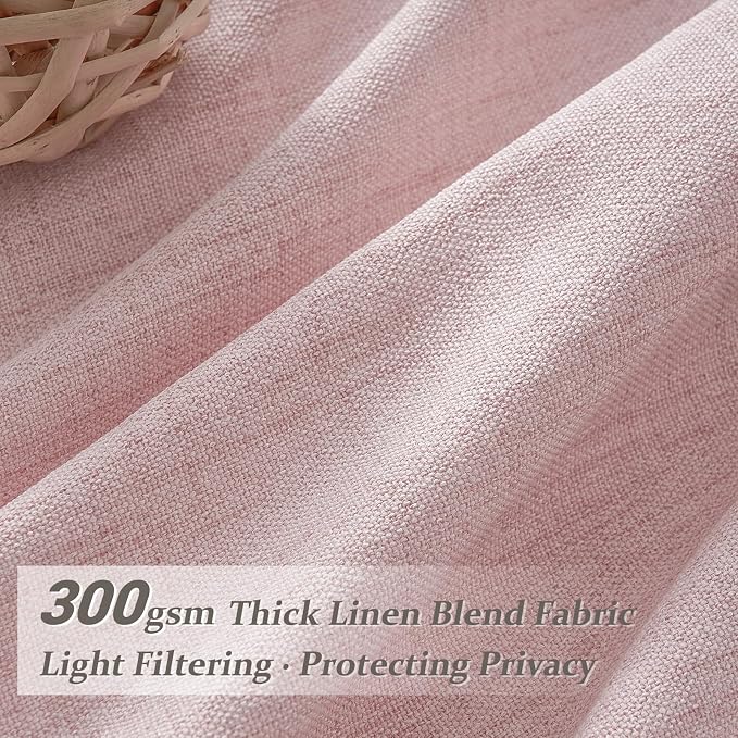 Baby Pink High Ceiling 102 Inches Long Curtains 2 Panels Set for Sliding Glass Door, Beautiful Pinch Pleated Linen Sheer Dining Room Curtain Privacy Light Filtering 100-102 Inch Large Window Drapes