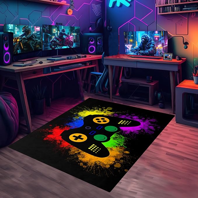 Gaming Rugs for Boys Teens Bedroom Decor Gamer Rugs for Living Room Gamepad Controller Carpets, 2'x3'