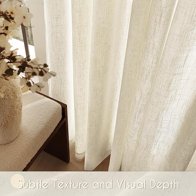 Faux Linen Beige Curtains 120 Inches Long for Living Room Rustic Farmhouse Semi Sheer Burlap Textured Canvas Cloth Curtain Panels Set of 2 Khaki Tan Colored
